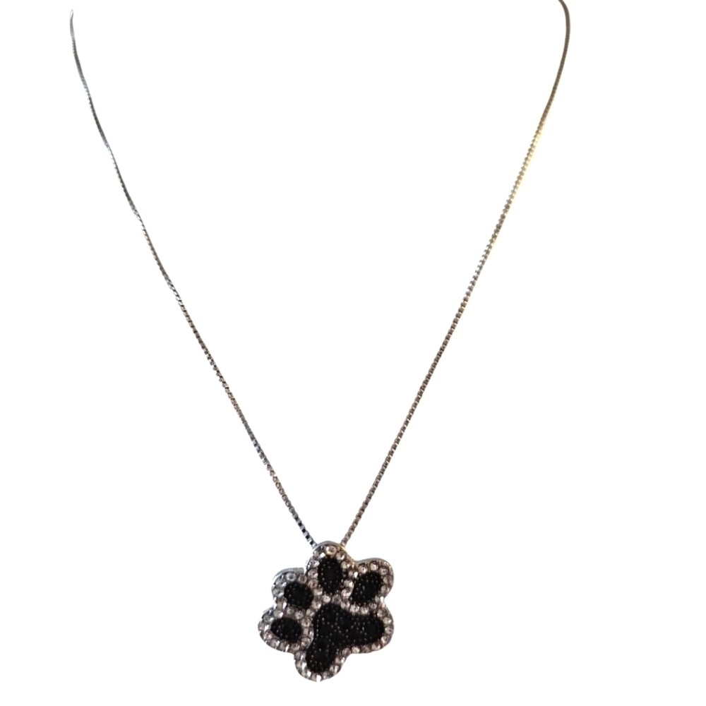 Black Spinel Rhodium Over Silver Paw Pendant with Box Chain